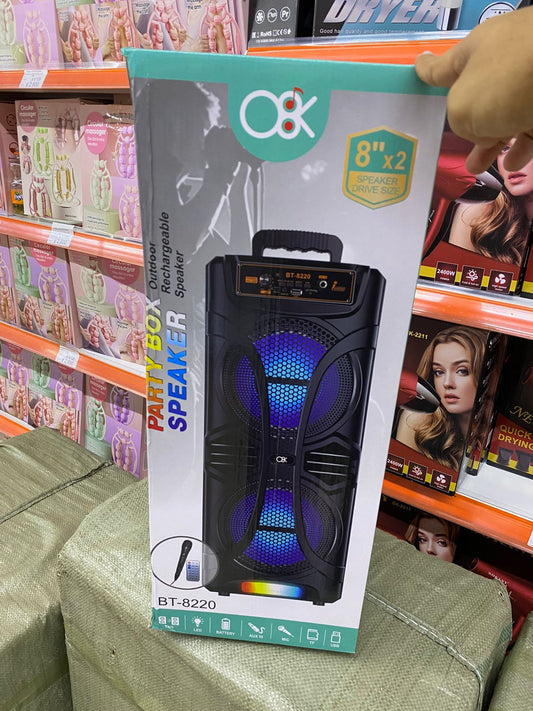 Parlante O&K BT-8220 Party Box 8”x2 con Micrófono | Mundo Ofertas CR